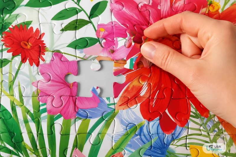 Floral puzzle piece fitting into a 1000 piece jigsaw