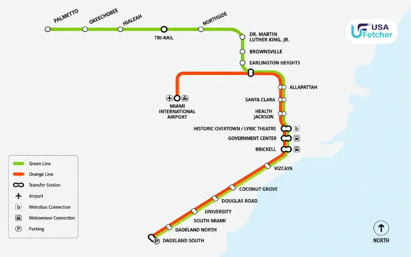 Route Map of Brickell Metrorail Station