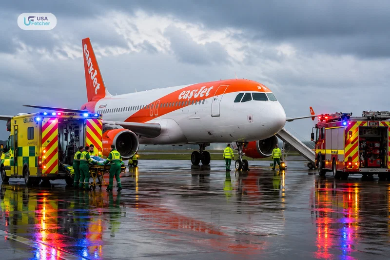 EasyJet flight U2238 emergency landing Newcastle with airport emergency services