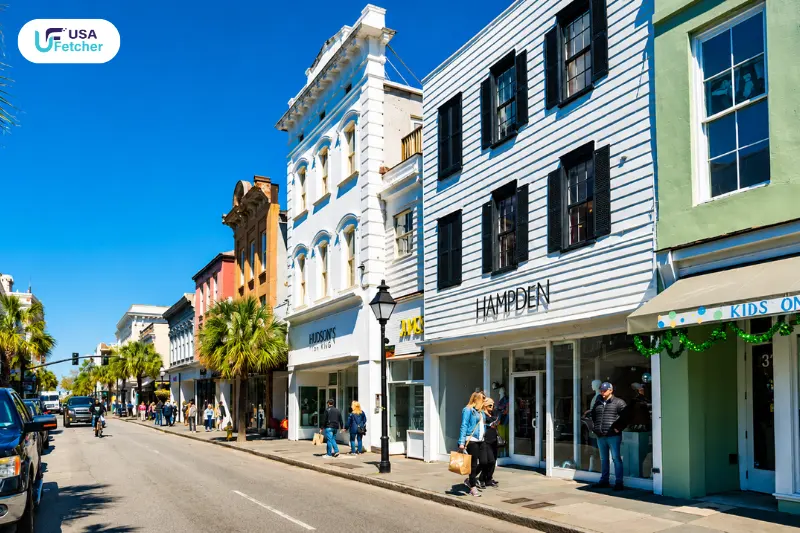 Historic storefronts and local shops along King Street Charleston in downtown Charleston