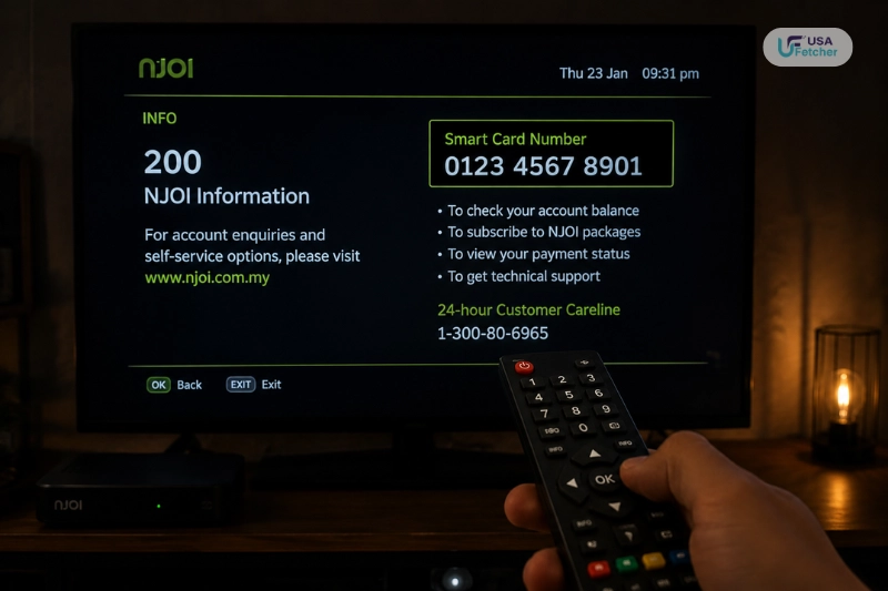 NJOI Channel 200 displaying Smart Card number and account details