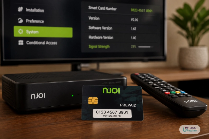 NJOI Smart Card with decoder and TV settings screen