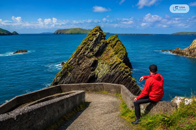 Scenic coastal cliffs and rugged sea views along the Dingle Peninsula in County Kerry, Ireland