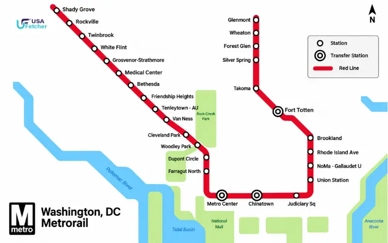Washington DC Metro map showing Union Station and Red Line stations