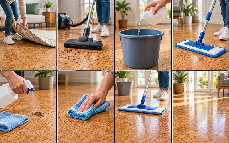 Step-by-step cork floor cleaning process