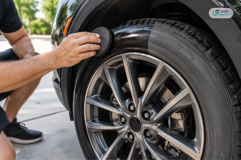 Applying tire shine to a tire sidewall