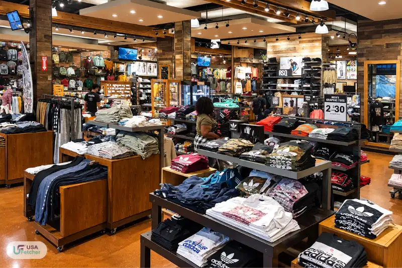 Clothing store with apparel displays inside Hulen Mall in Fort Worth