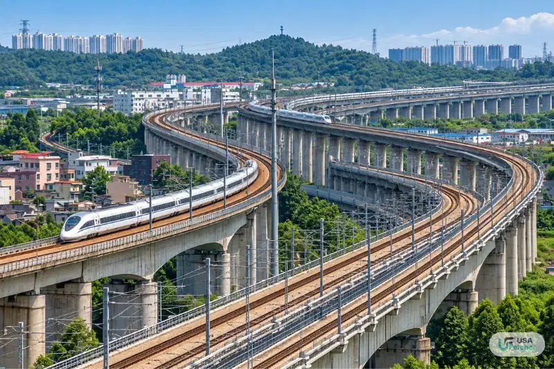 Langfang–Qingxian Viaduct with high-speed trains