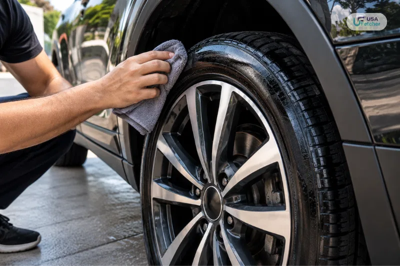 Removing excess tire shine to prevent sling