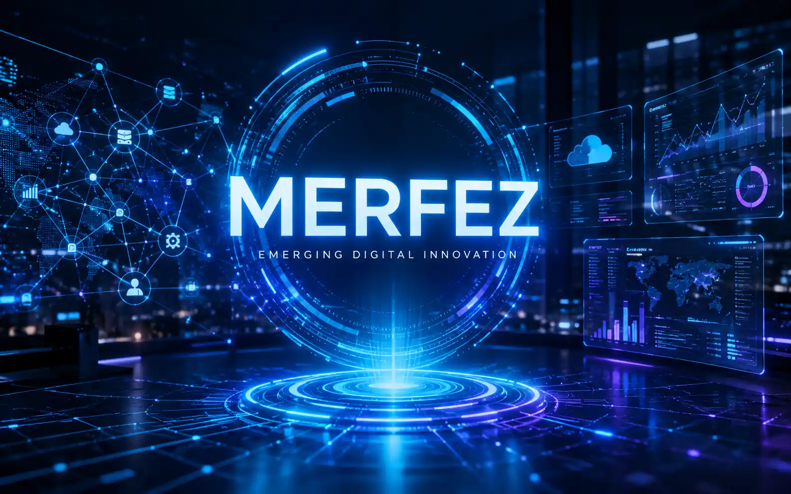 Futuristic digital technology concept representing the emerging Merfez platform with AI-inspired interface
