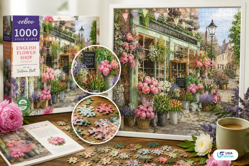 eeBoo English Flower Shop Puzzle with colorful floral design