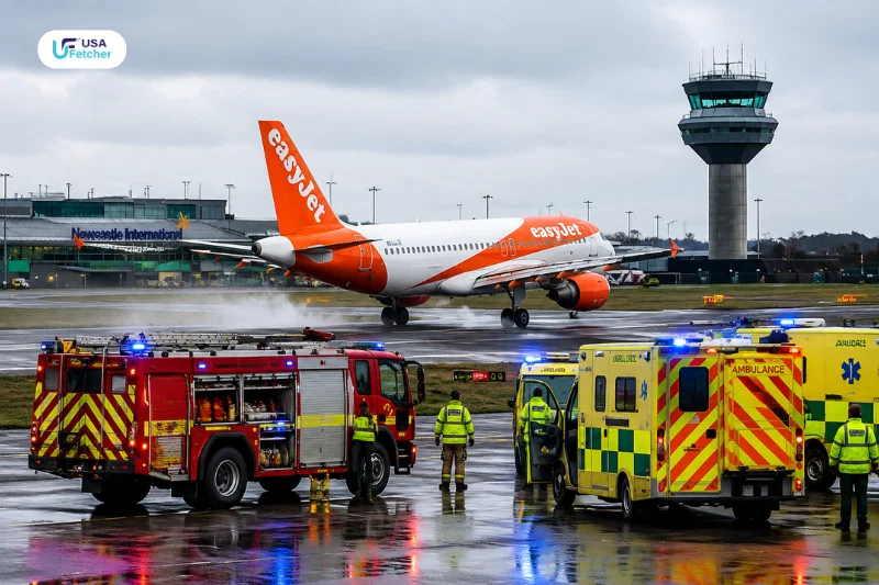 EasyJet flight diverted to Newcastle Airport with emergency response vehicles
