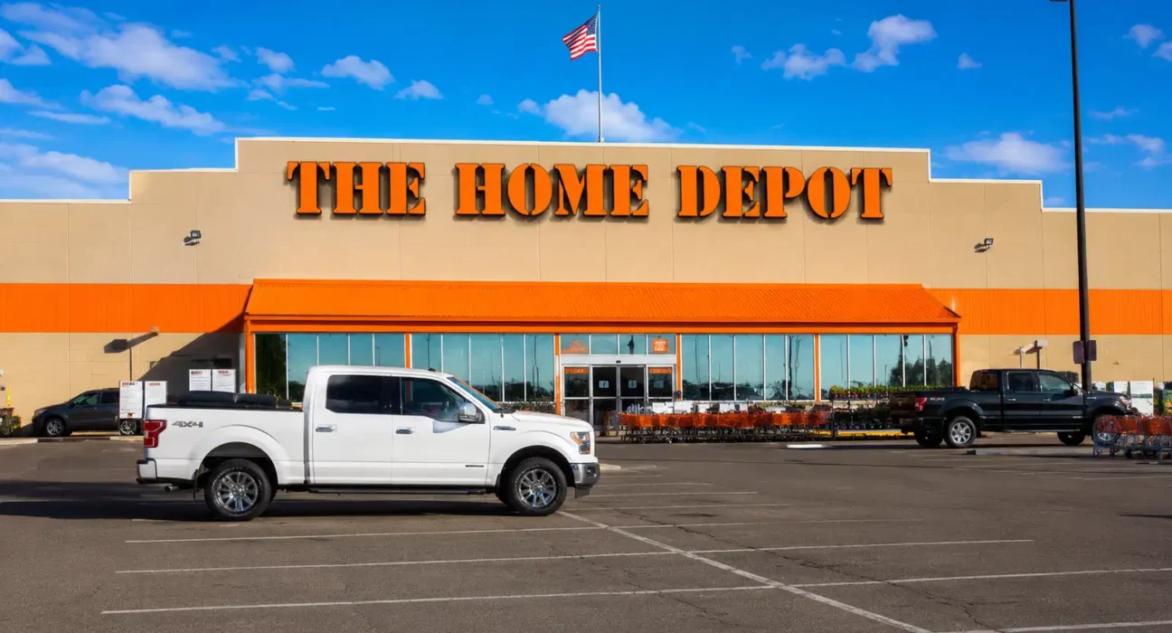 Home Depot store exterior with customer parking lot