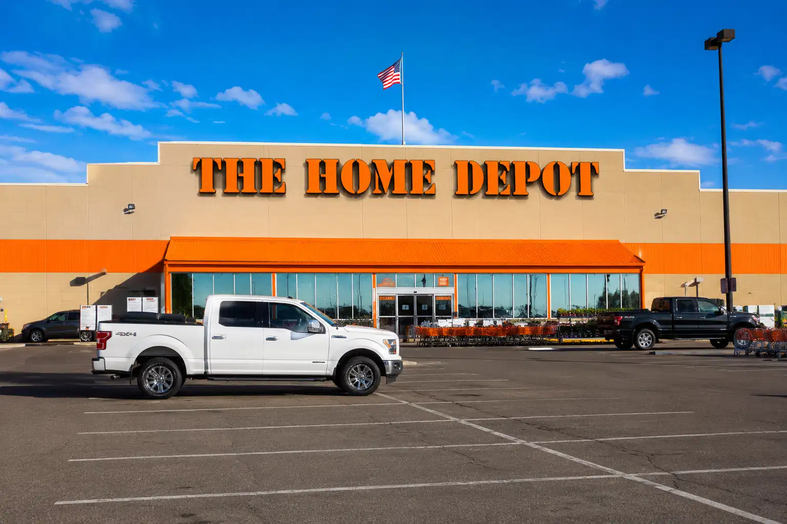 Home Depot store exterior with customer parking lot