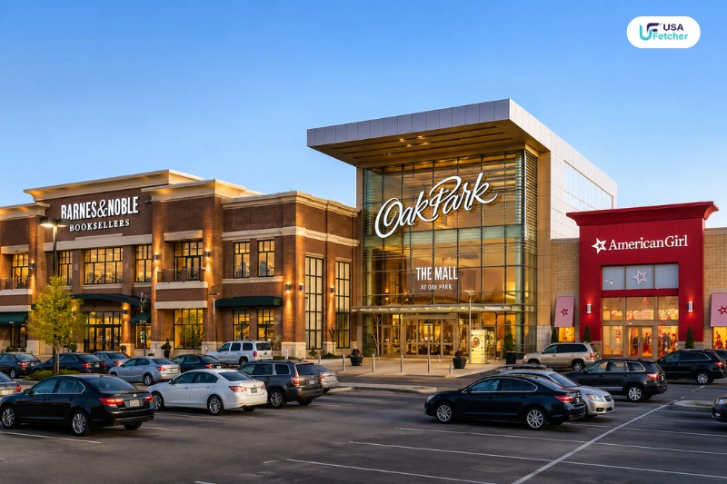 Oak Park Mall entrance with Barnes & Noble and American Girl stores in Overland Park, Kansas